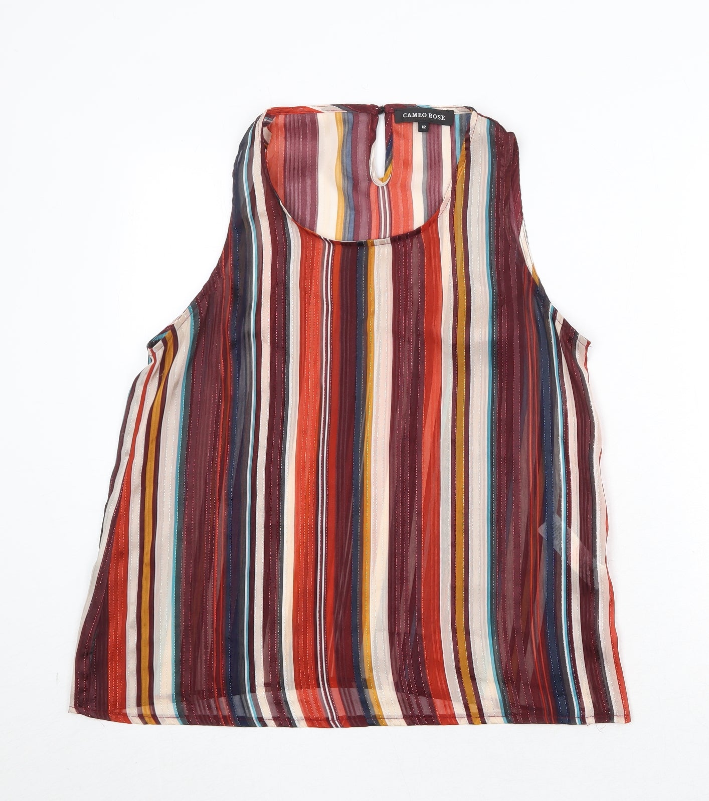 Cameo Rose Womens Multicoloured Striped Polyester Basic Tank Size 12 Round Neck