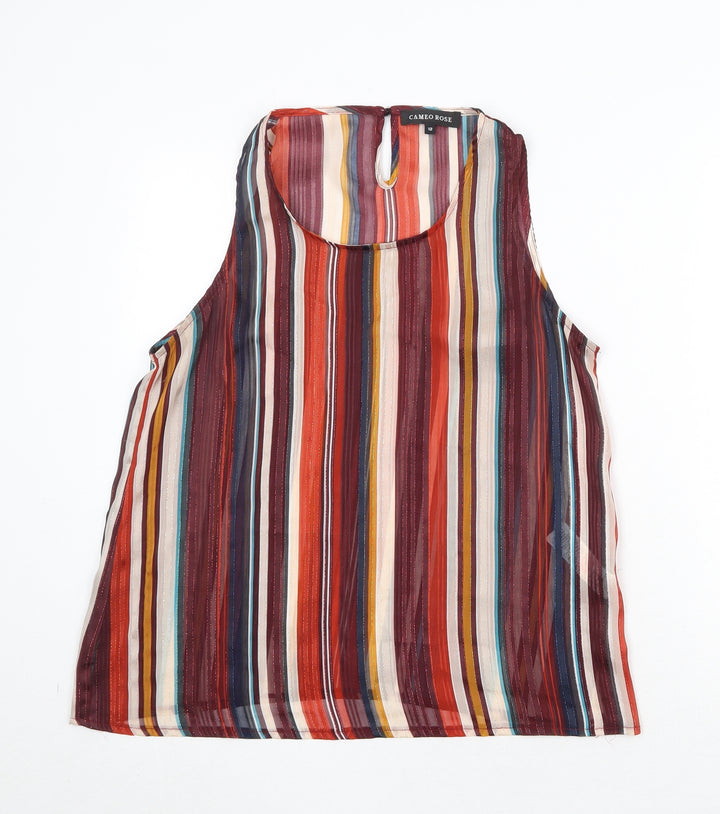 Cameo Rose Womens Multicoloured Striped Polyester Basic Tank Size 12 Round Neck