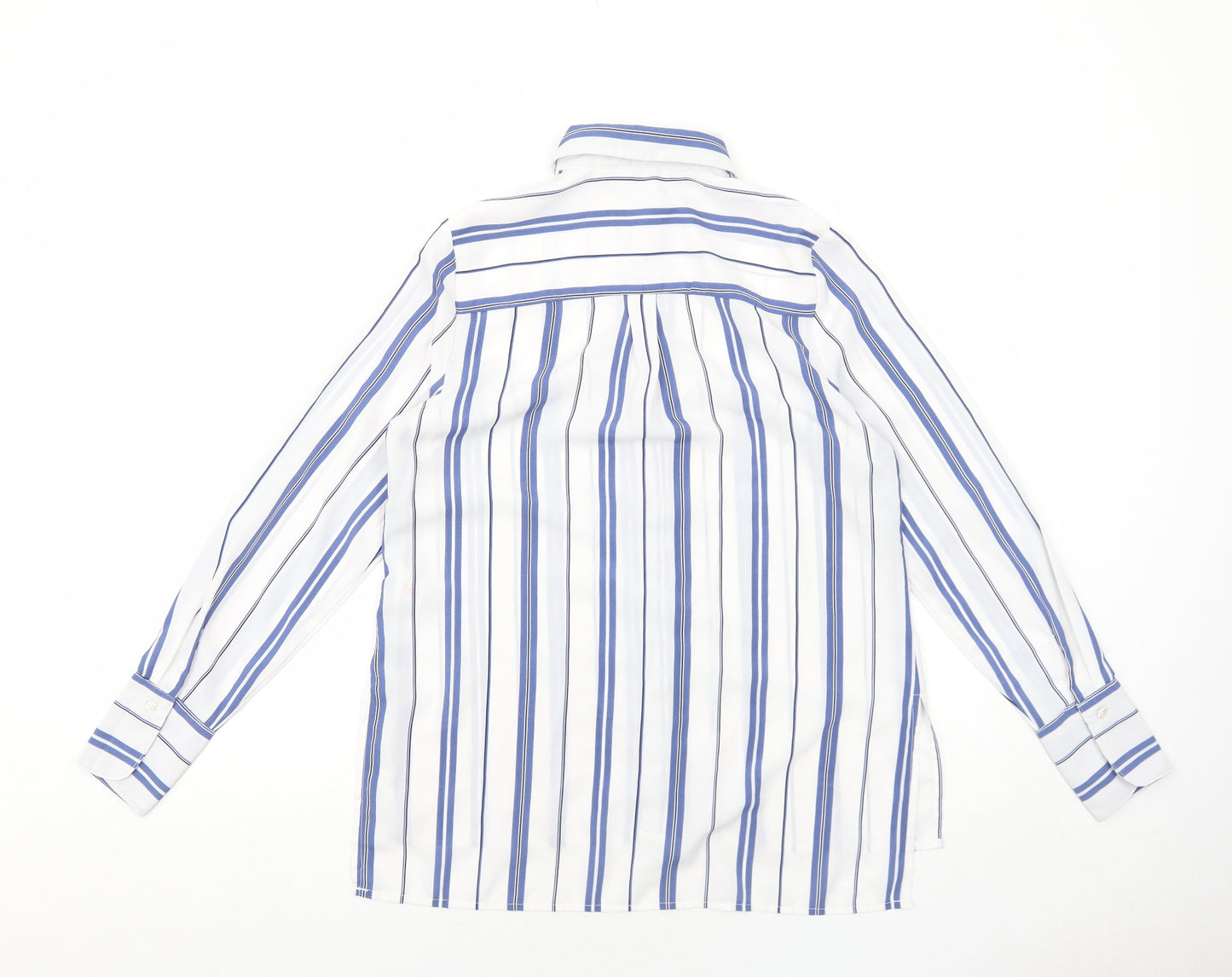 New Look Womens White Striped Polyester Basic Button-Up Size 8 Collared