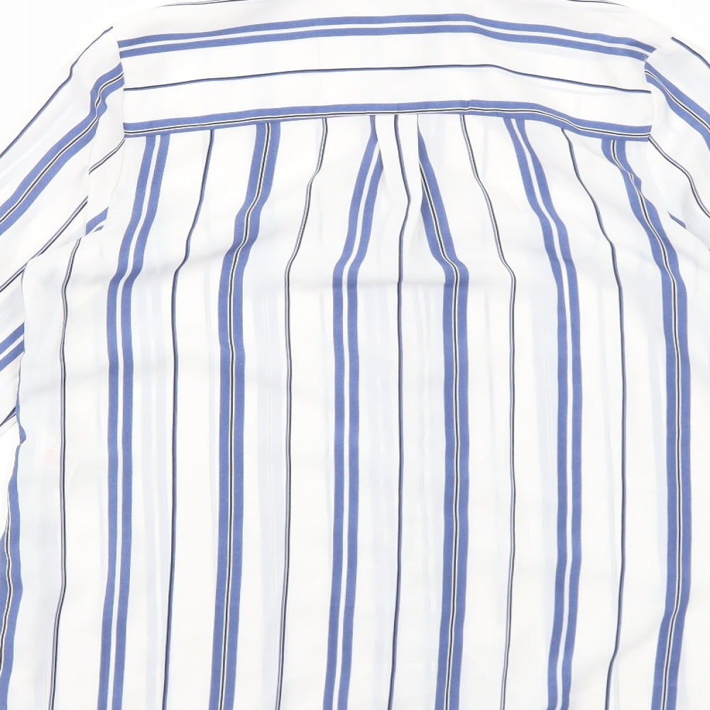 New Look Womens White Striped Polyester Basic Button-Up Size 8 Collared