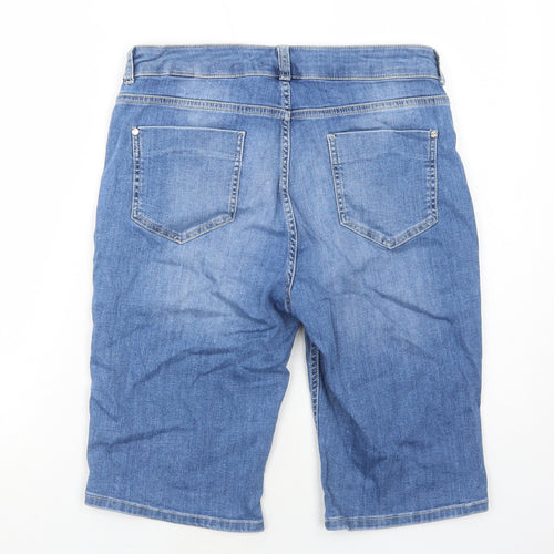 Marks and Spencer Womens Blue Cotton Chino Shorts Size 14 Regular Zip - Embellished Pockets