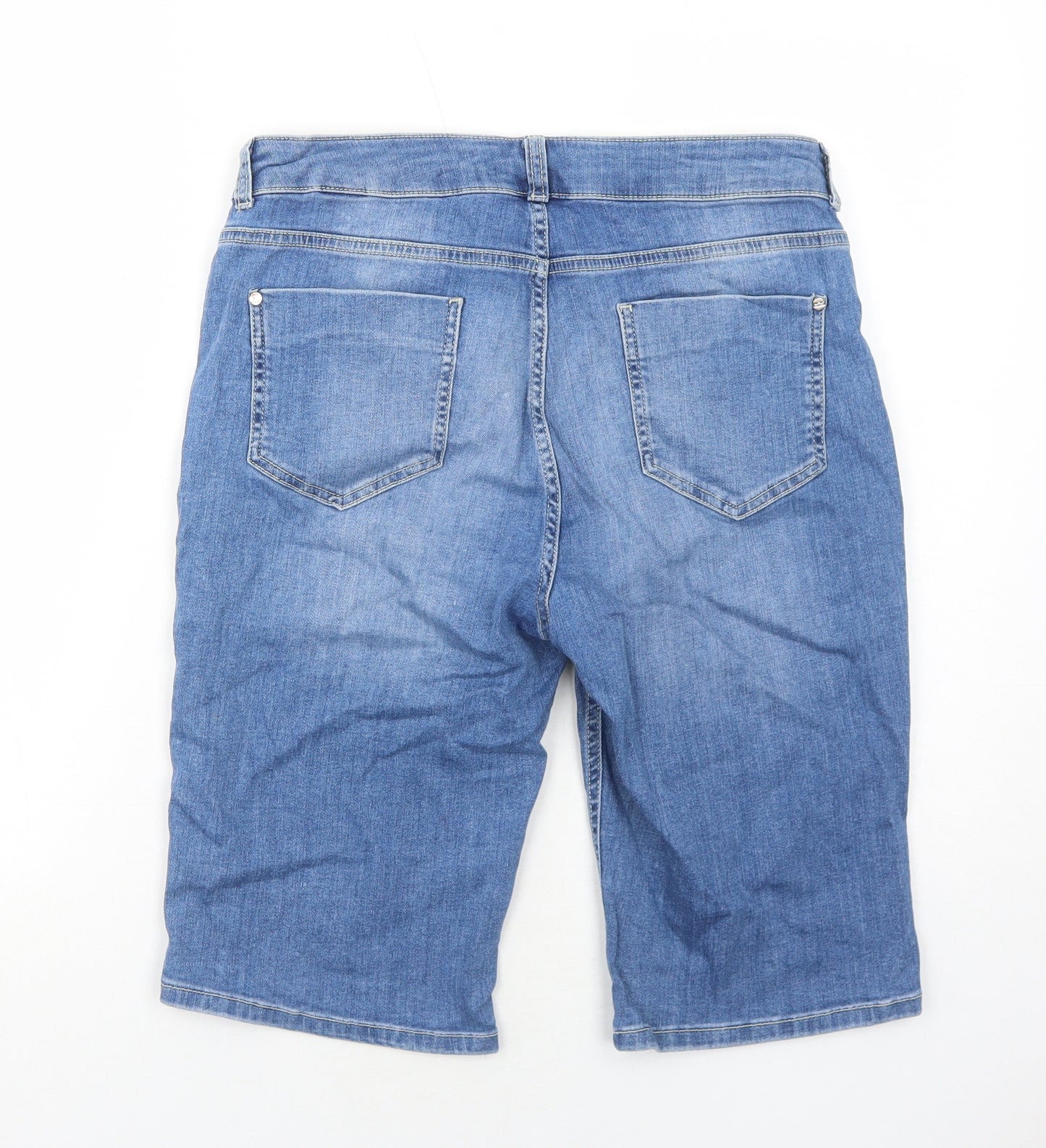 Marks and Spencer Womens Blue Cotton Chino Shorts Size 14 Regular Zip - Embellished Pockets