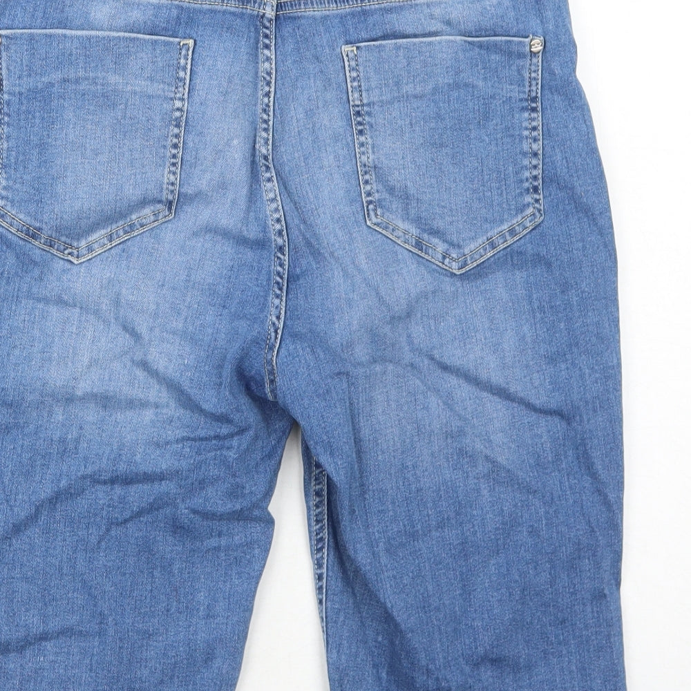 Marks and Spencer Womens Blue Cotton Chino Shorts Size 14 Regular Zip - Embellished Pockets