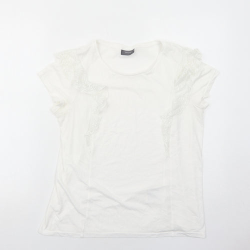 Yessica Womens White Polyamide Basic T-Shirt Size M Round Neck