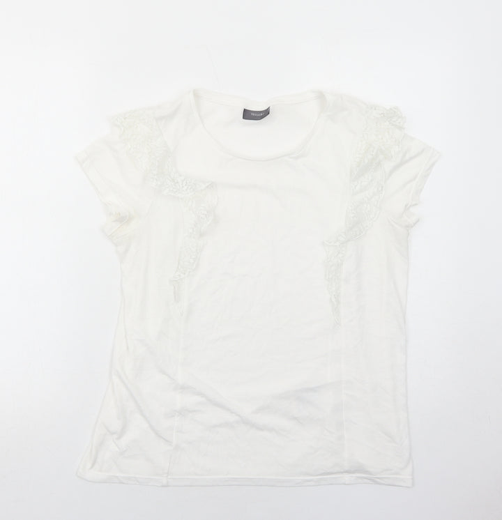 Yessica Womens White Polyamide Basic T-Shirt Size M Round Neck