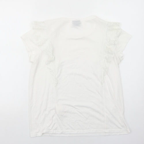 Yessica Womens White Polyamide Basic T-Shirt Size M Round Neck
