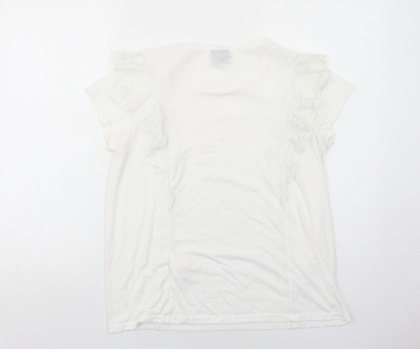 Yessica Womens White Polyamide Basic T-Shirt Size M Round Neck