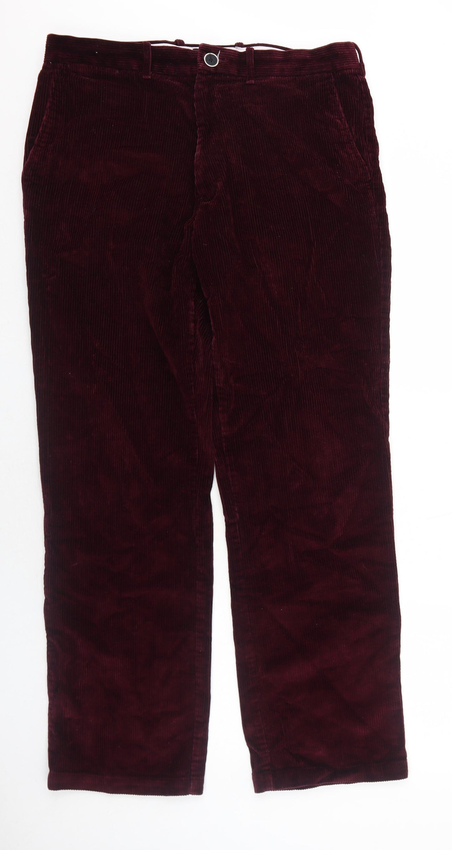 Marks and Spencer Mens Red Cotton Trousers Size 36 in L33 in Regular Zip