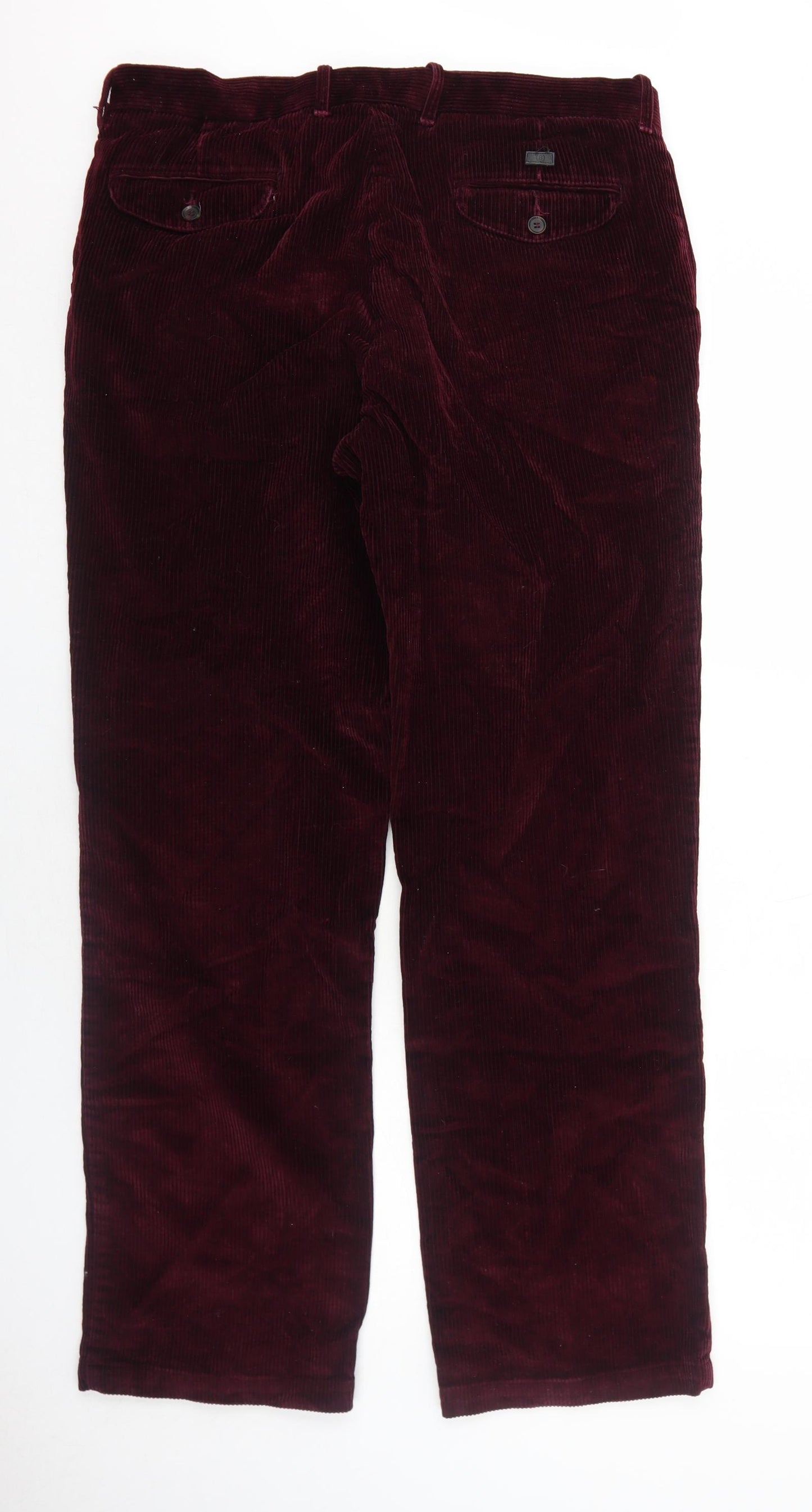 Marks and Spencer Mens Red Cotton Trousers Size 36 in L33 in Regular Zip