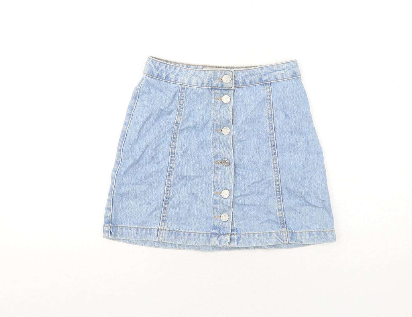 New Look Girls Blue Cotton A-Line Skirt Size 11 Years Regular Button