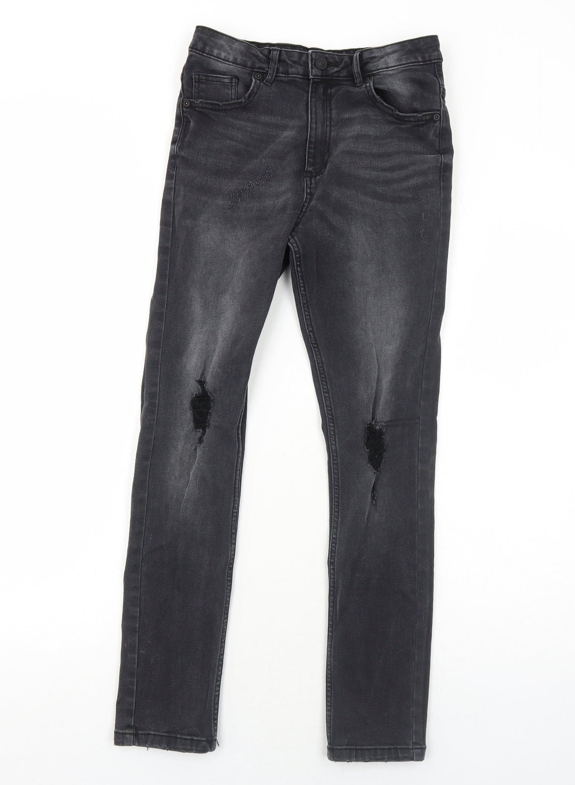 River Island Boys Black Cotton Skinny Jeans Size 12 Years Regular Zip