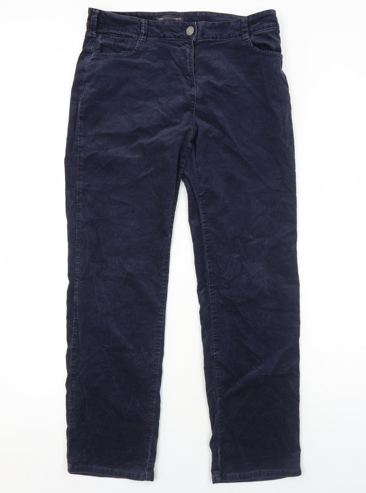 Marks and Spencer Womens Blue Cotton Trousers Size 14 Regular Zip