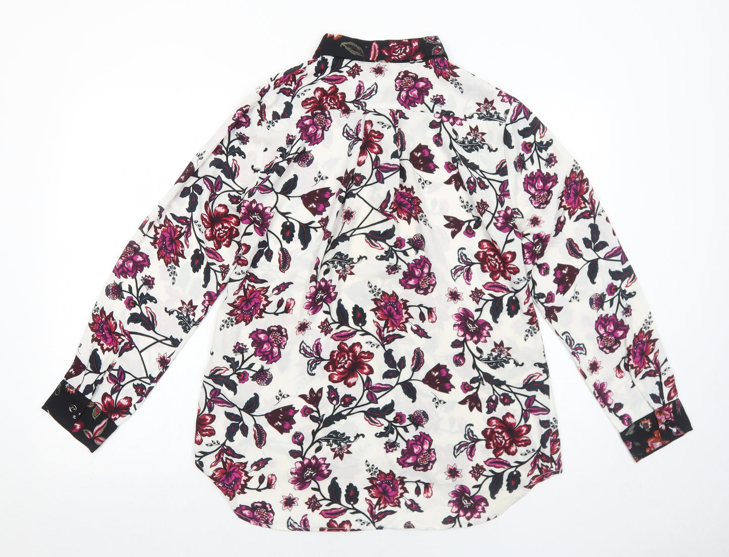 SPLASH Womens White Floral Polyester Basic Button-Up Size 14 Collared