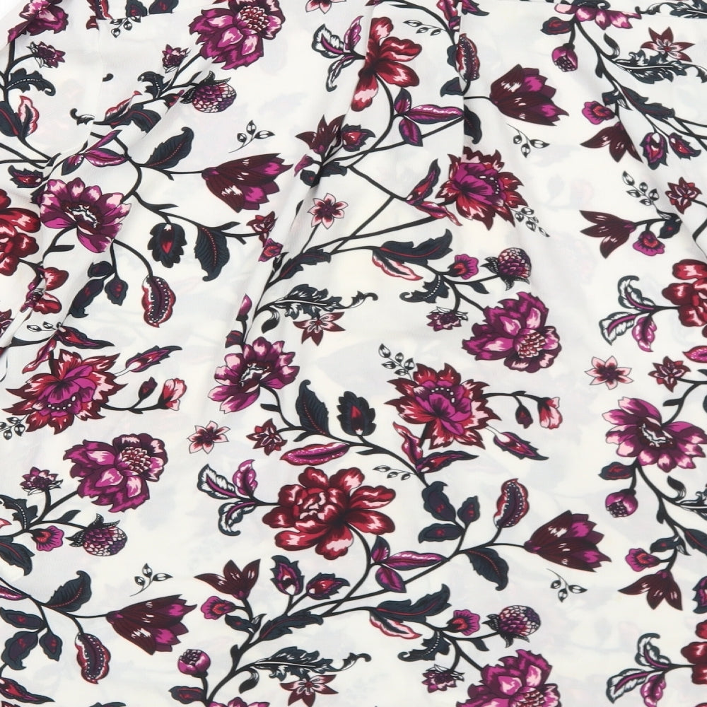 SPLASH Womens White Floral Polyester Basic Button-Up Size 14 Collared