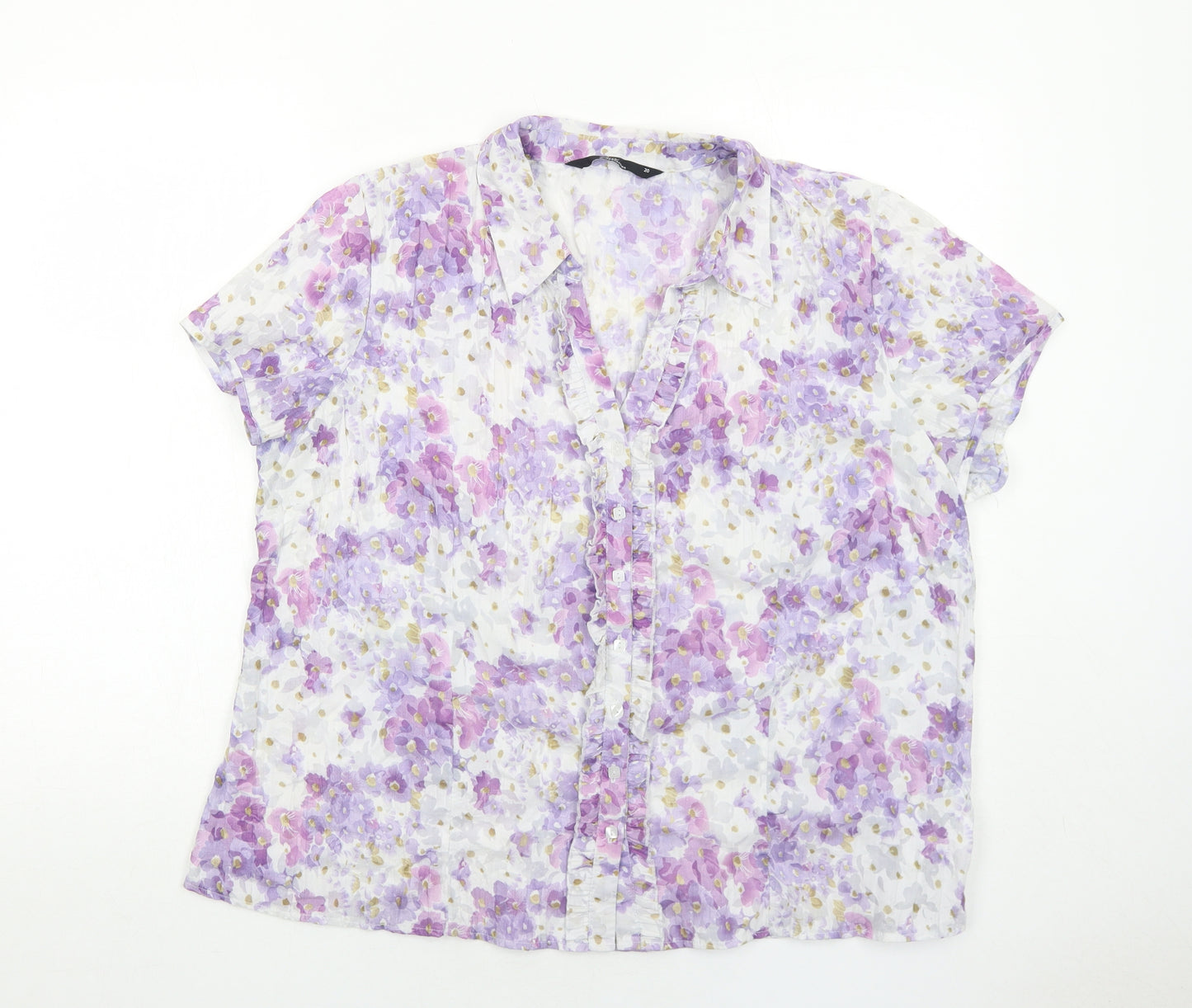 Bonmarché Womens Purple Geometric Polyester Basic Button-Up Size 20 Collared