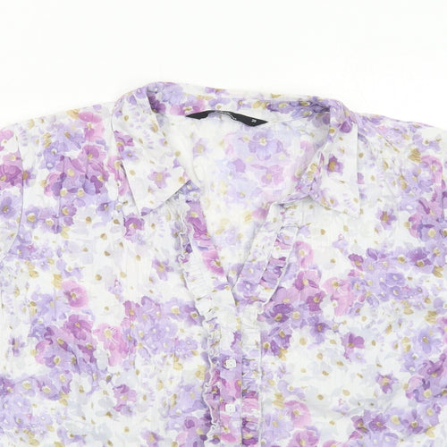 Bonmarché Womens Purple Geometric Polyester Basic Button-Up Size 20 Collared