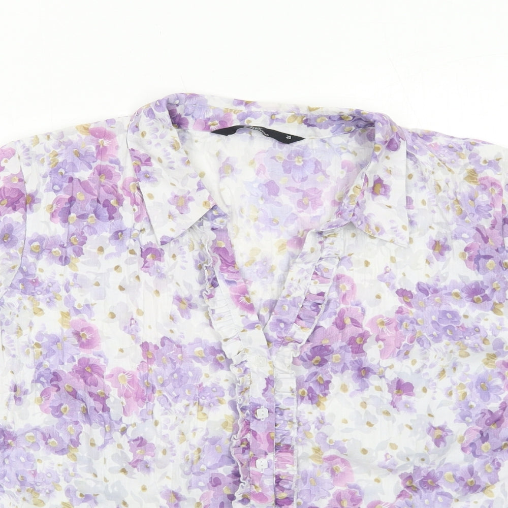 Bonmarché Womens Purple Geometric Polyester Basic Button-Up Size 20 Collared