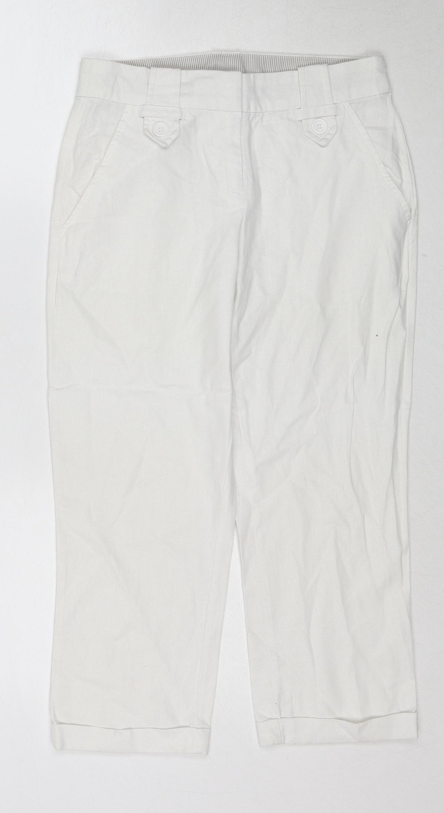New Look Womens White Linen Trousers Size 6 Regular Zip