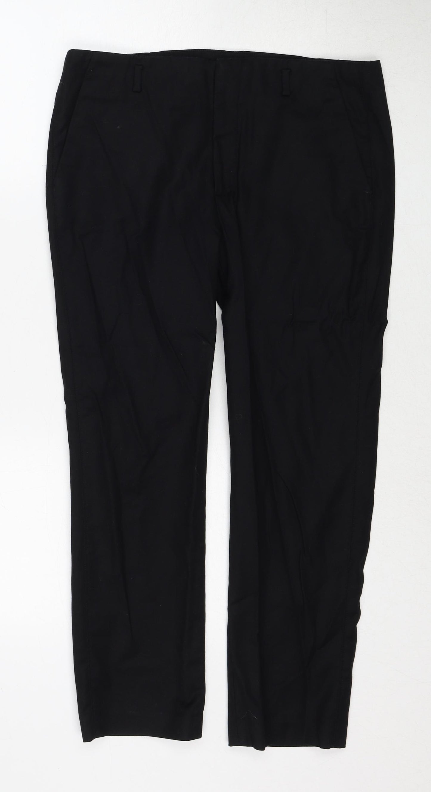 Zara Womens Black Cotton Trousers Size 12 Regular Zip
