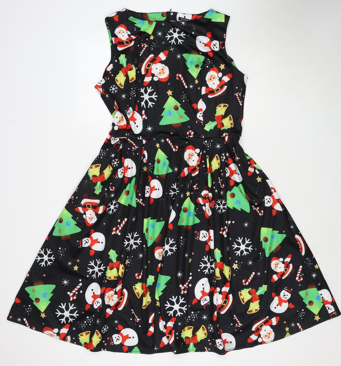 Ouges Womens Multicoloured Geometric Polyester Fit & Flare Size L Round Neck Zip - Christmas Icons