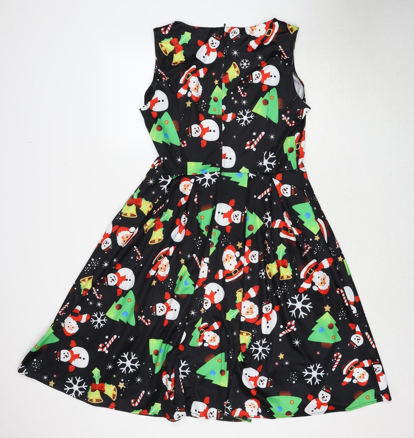 Ouges Womens Multicoloured Geometric Polyester Fit & Flare Size L Round Neck Zip - Christmas Icons