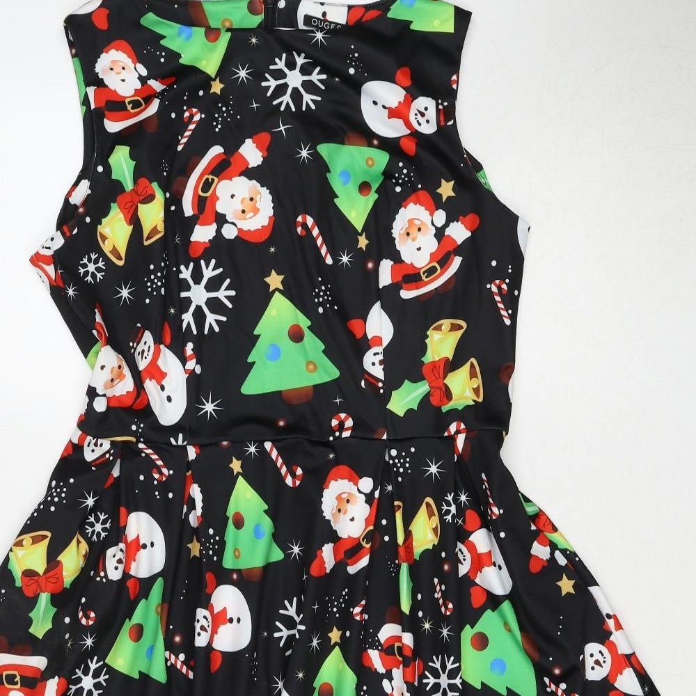 Ouges Womens Multicoloured Geometric Polyester Fit & Flare Size L Round Neck Zip - Christmas Icons