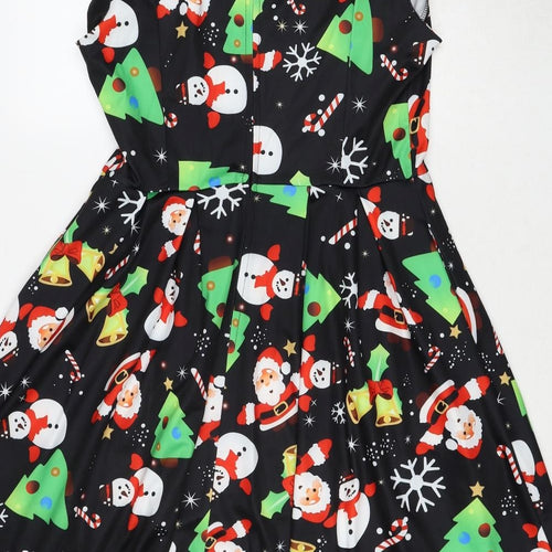 Ouges Womens Multicoloured Geometric Polyester Fit & Flare Size L Round Neck Zip - Christmas Icons