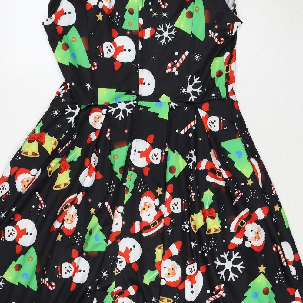 Ouges Womens Multicoloured Geometric Polyester Fit & Flare Size L Round Neck Zip - Christmas Icons