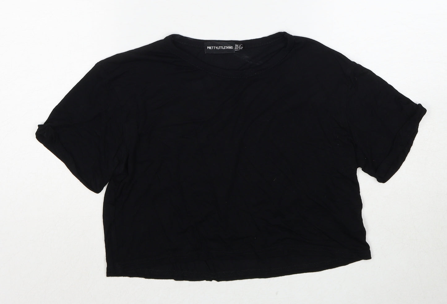 PRETTYLITTLETHING Womens Black Viscose Basic T-Shirt Size 4XL Round Neck