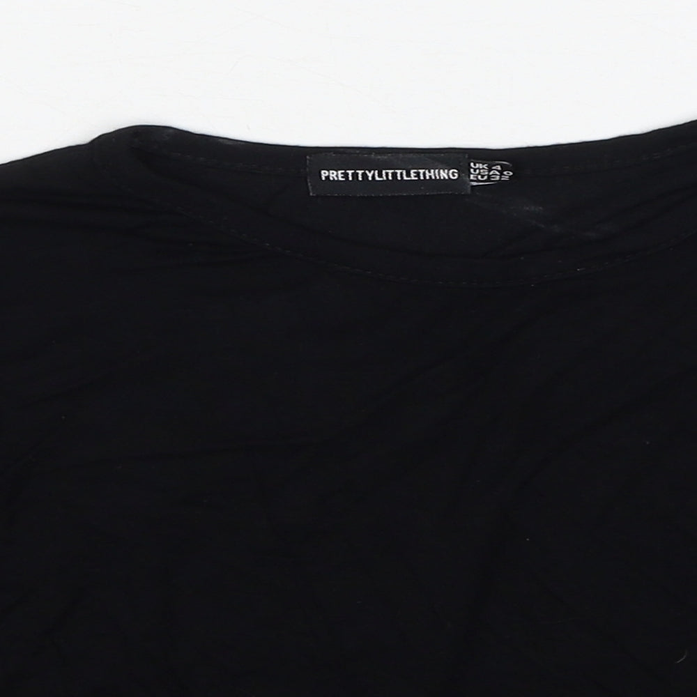 PRETTYLITTLETHING Womens Black Viscose Basic T-Shirt Size 4XL Round Neck