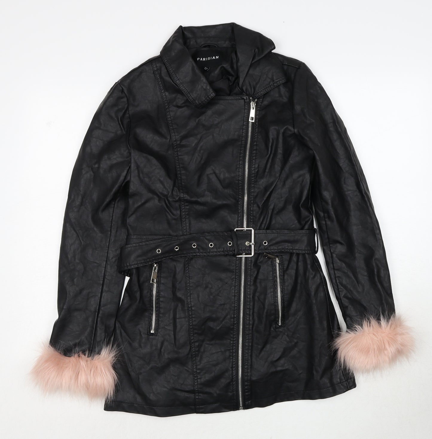 PARISIAN SIGNATURE Womens Black Biker Jacket Size 10 Zip