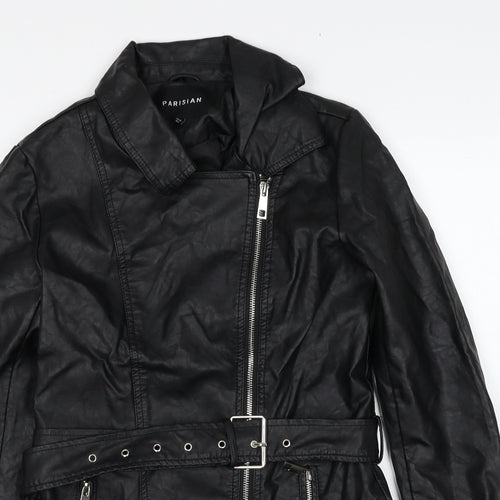 PARISIAN SIGNATURE Womens Black Biker Jacket Size 10 Zip
