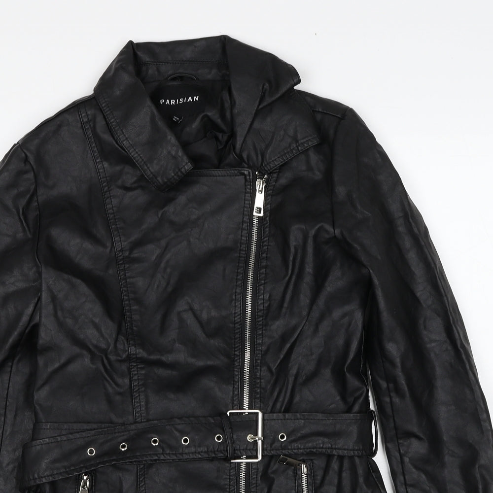 PARISIAN SIGNATURE Womens Black Biker Jacket Size 10 Zip