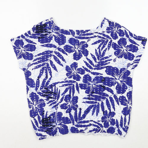 Klass Womens Blue Floral Viscose Basic Blouse Size L Round Neck