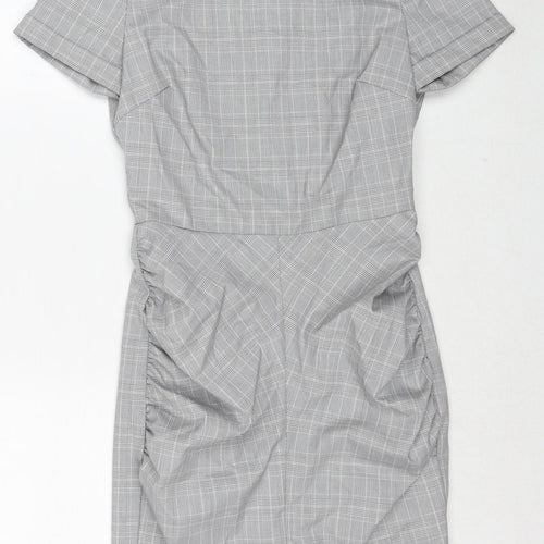 Zara Womens Grey Plaid Polyester A-Line Size S Round Neck Zip
