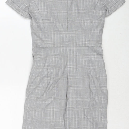 Zara Womens Grey Plaid Polyester A-Line Size S Round Neck Zip