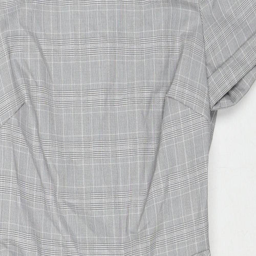 Zara Womens Grey Plaid Polyester A-Line Size S Round Neck Zip