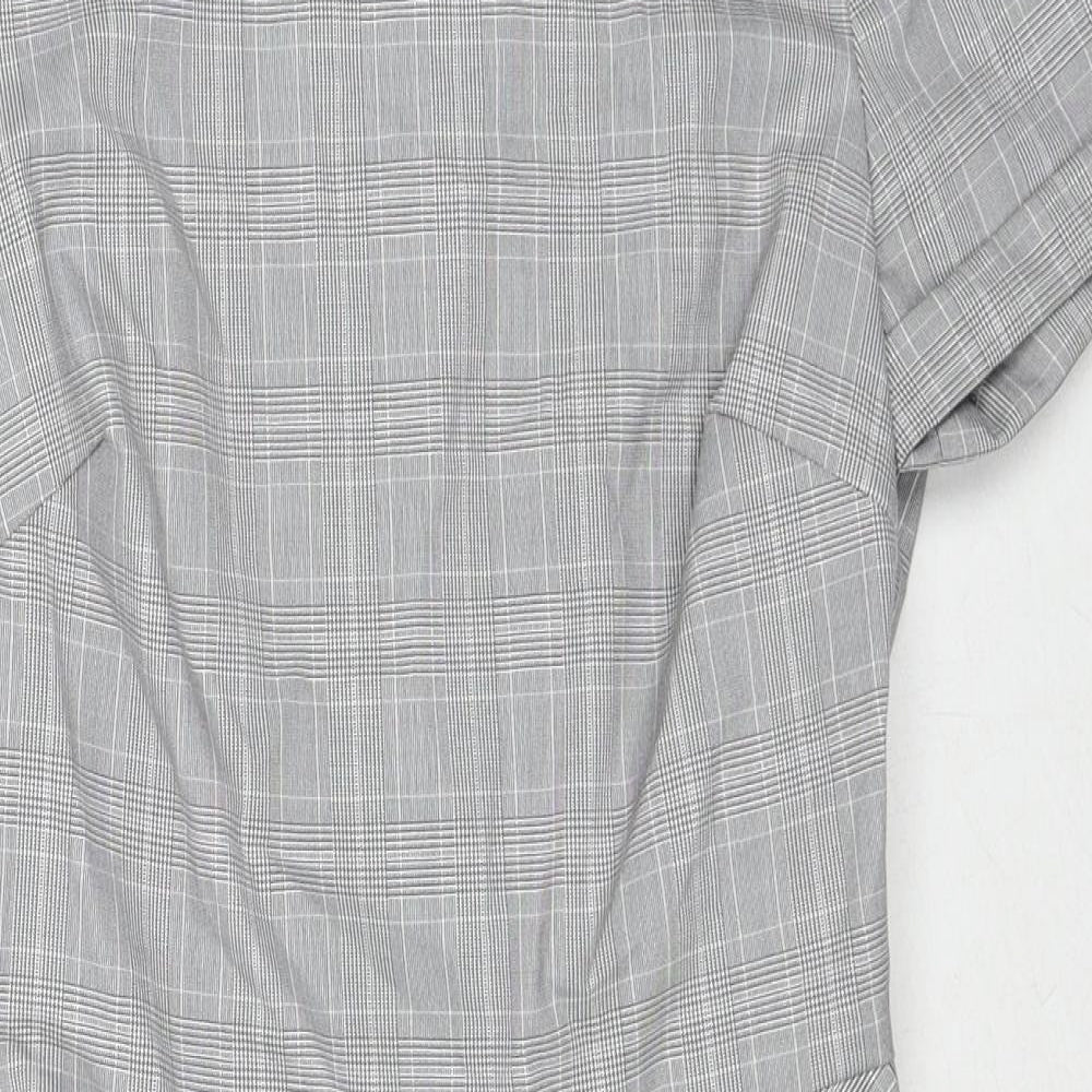 Zara Womens Grey Plaid Polyester A-Line Size S Round Neck Zip