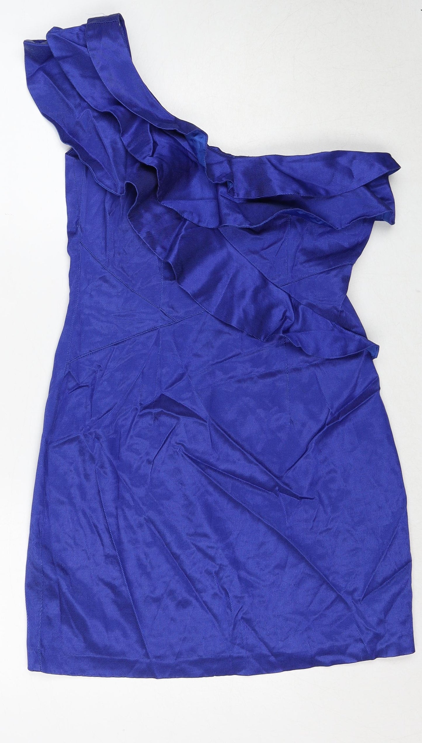 River Island Womens Blue Polyester Mini Size 12 One Shoulder Zip
