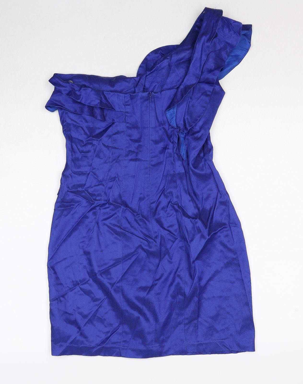 River Island Womens Blue Polyester Mini Size 12 One Shoulder Zip
