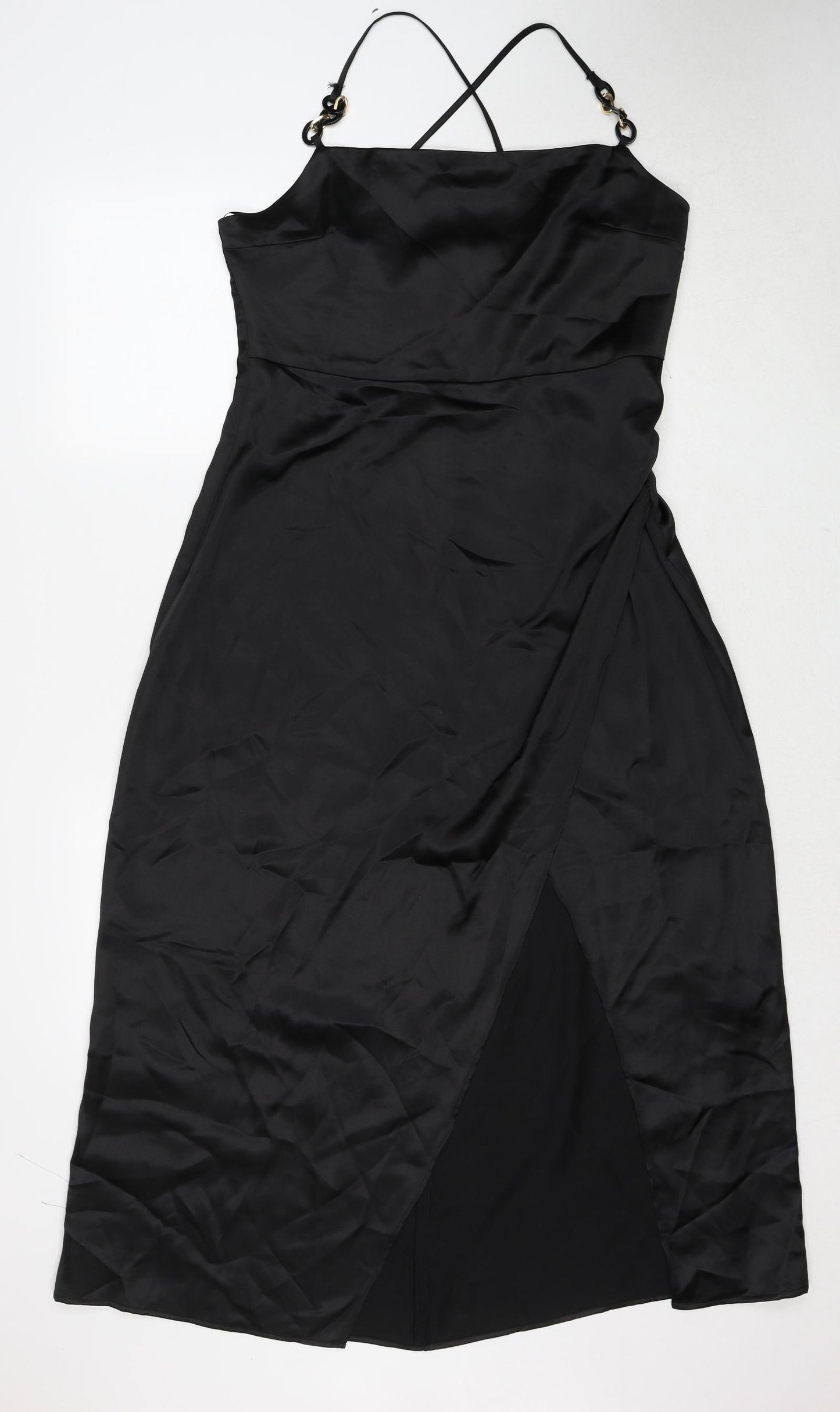 Zara Womens Black Polyester Slip Dress Size XL Square Neck Zip