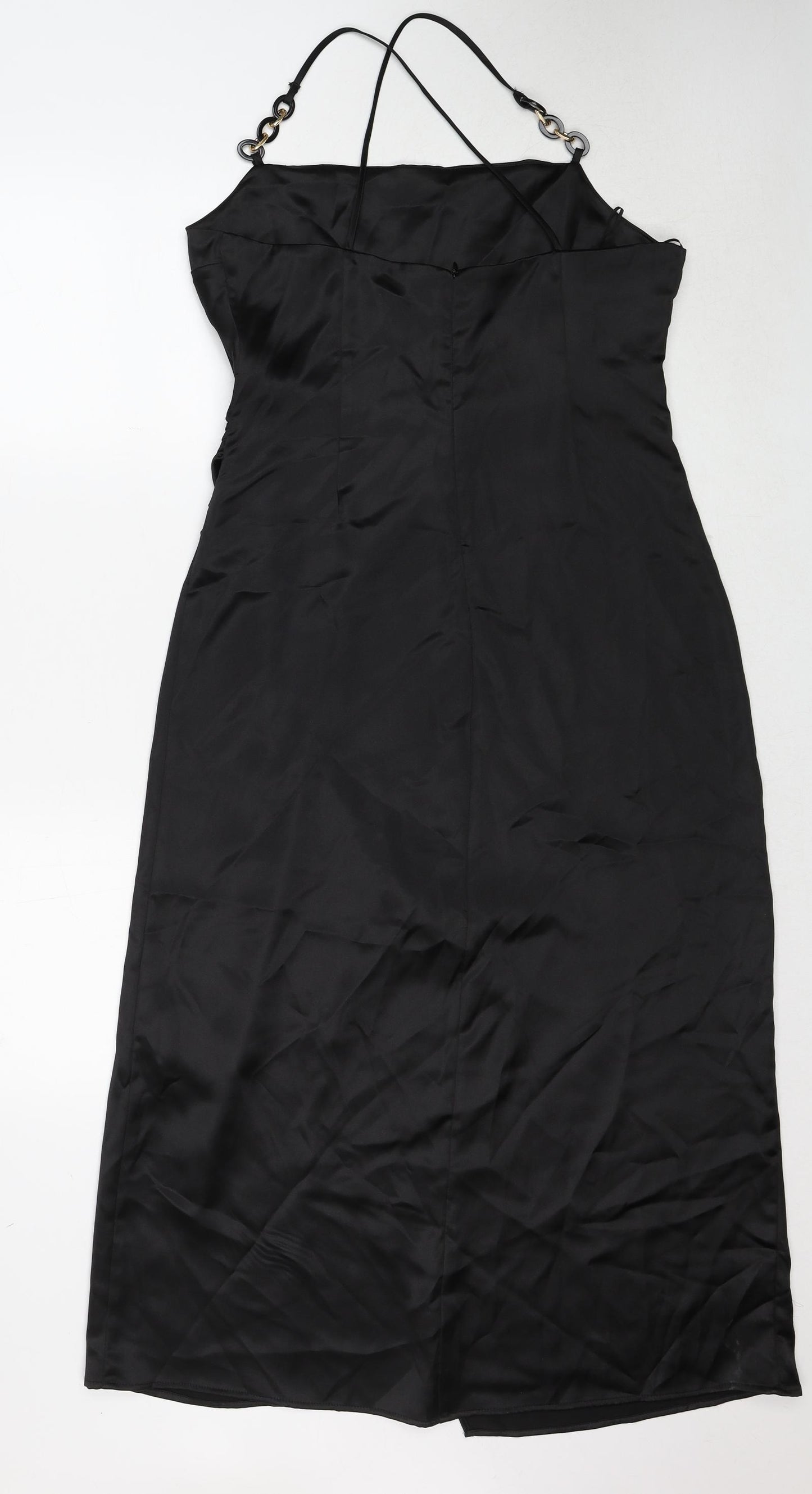 Zara Womens Black Polyester Slip Dress Size XL Square Neck Zip