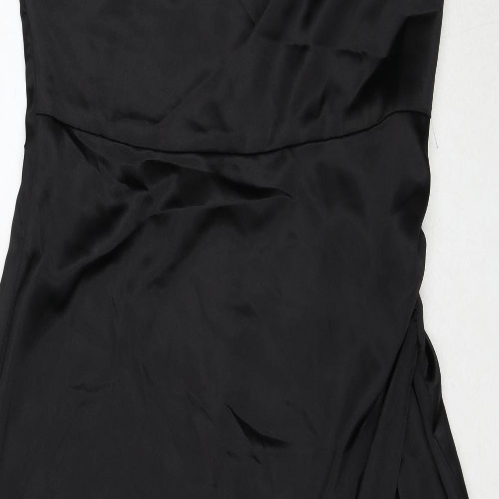 Zara Womens Black Polyester Slip Dress Size XL Square Neck Zip