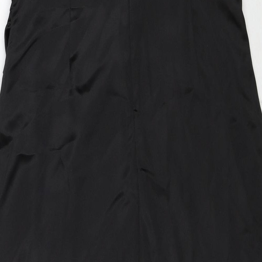 Zara Womens Black Polyester Slip Dress Size XL Square Neck Zip
