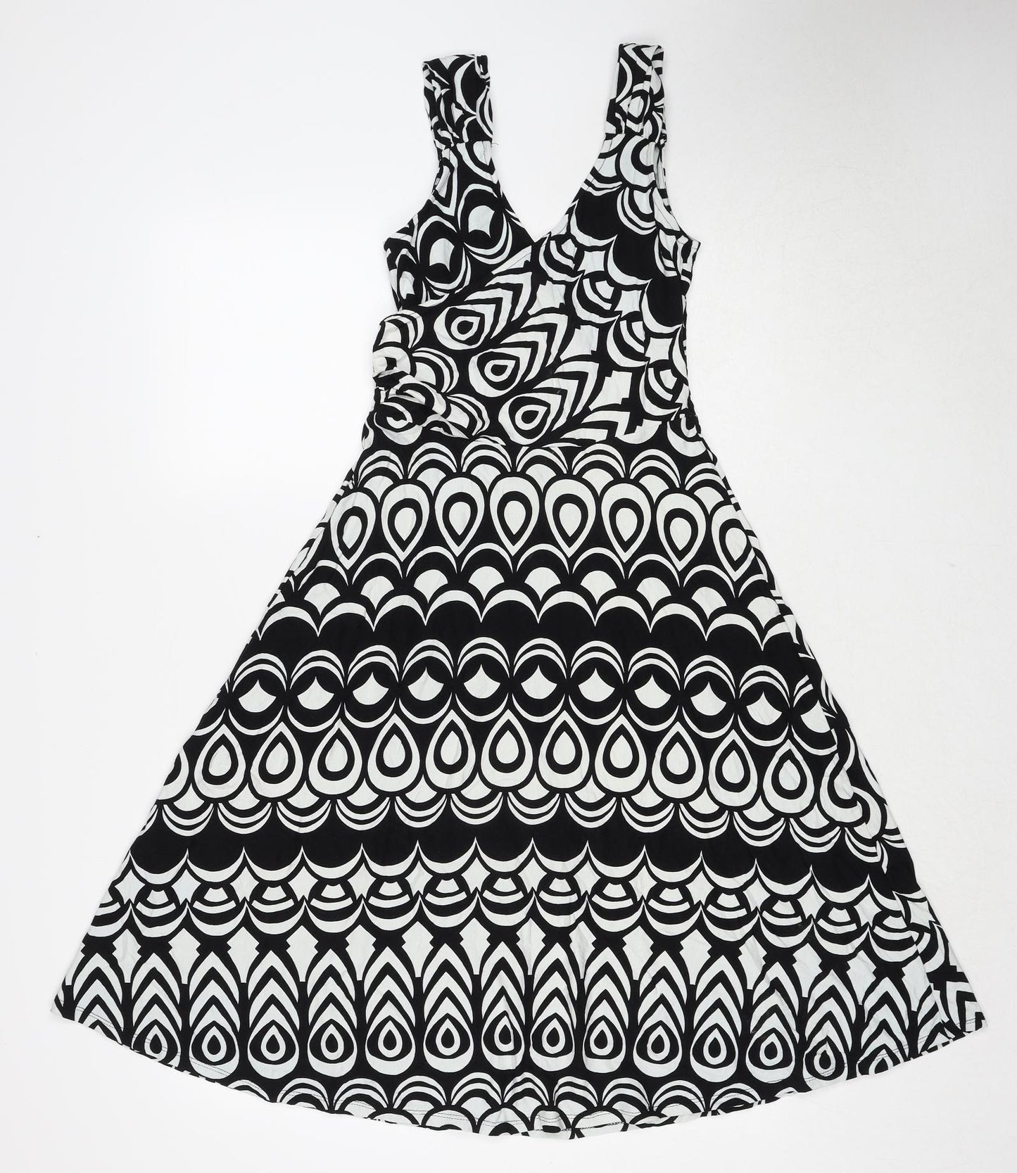 Wallis Womens Black Geometric Viscose Trapeze & Swing Size 12 V-Neck Pullover