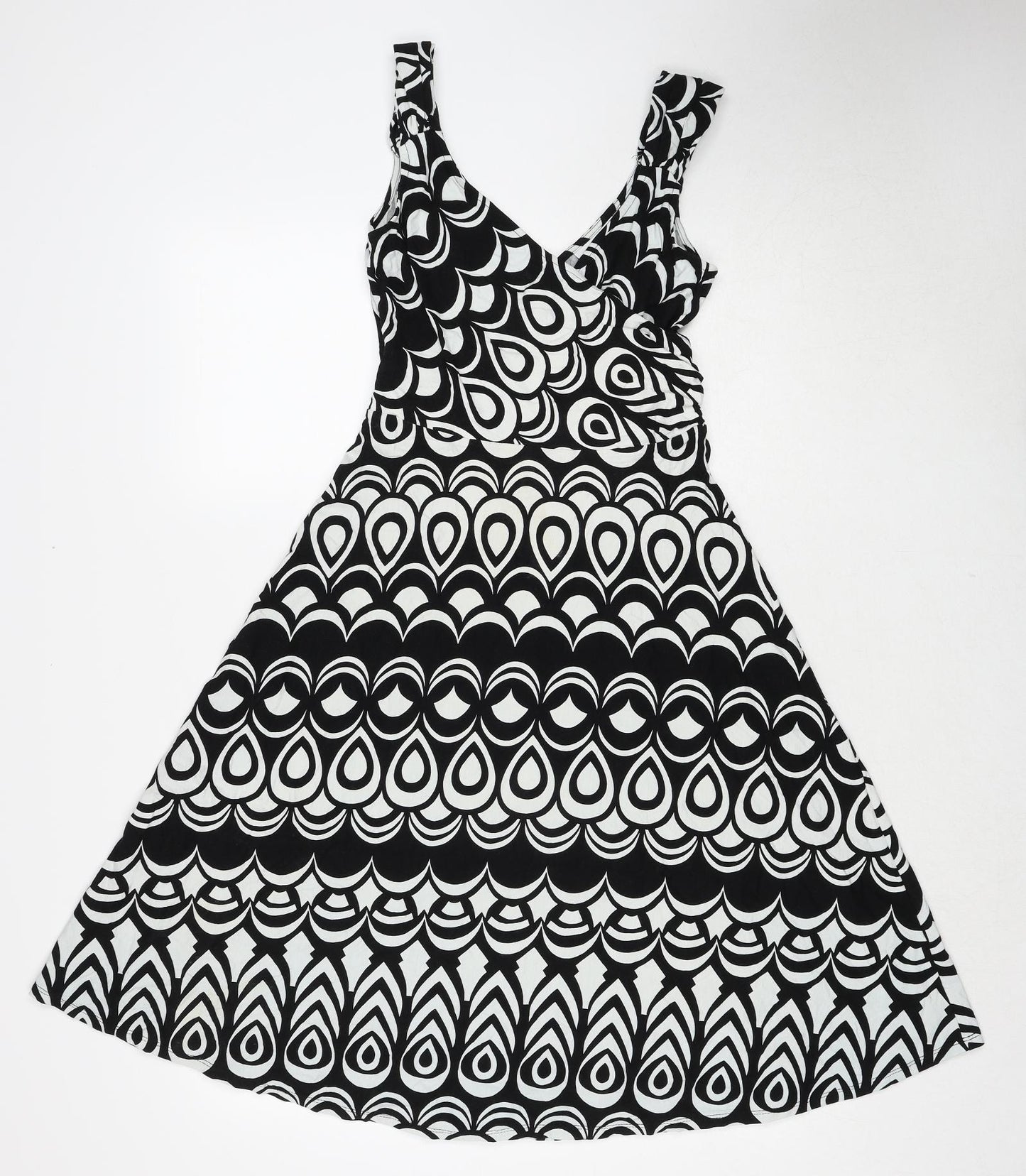 Wallis Womens Black Geometric Viscose Trapeze & Swing Size 12 V-Neck Pullover