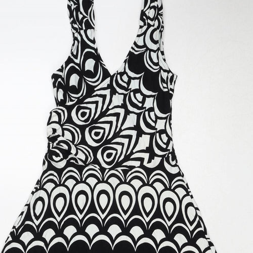Wallis Womens Black Geometric Viscose Trapeze & Swing Size 12 V-Neck Pullover