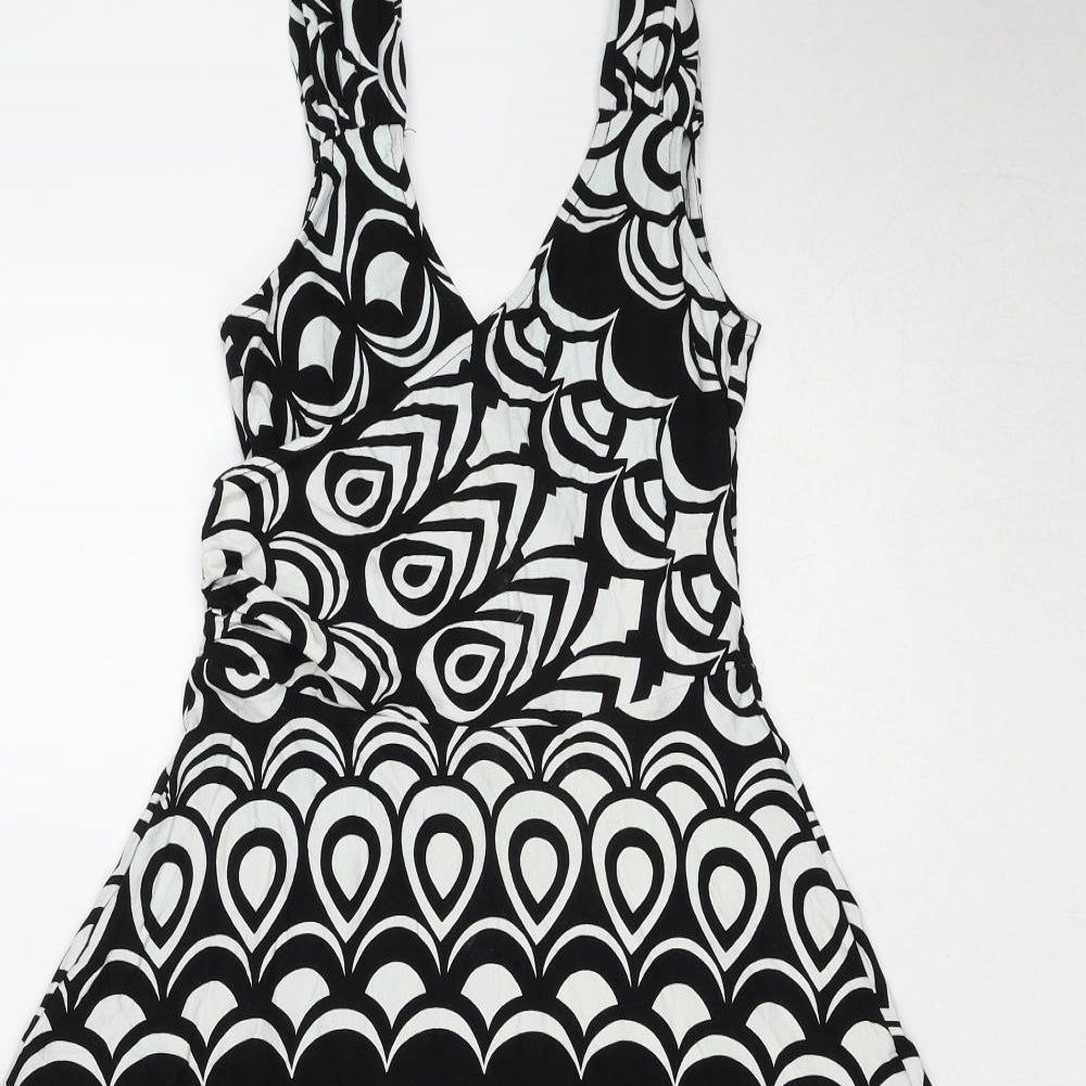 Wallis Womens Black Geometric Viscose Trapeze & Swing Size 12 V-Neck Pullover