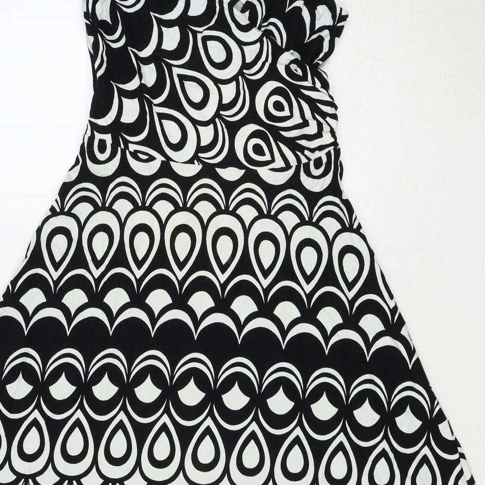 Wallis Womens Black Geometric Viscose Trapeze & Swing Size 12 V-Neck Pullover