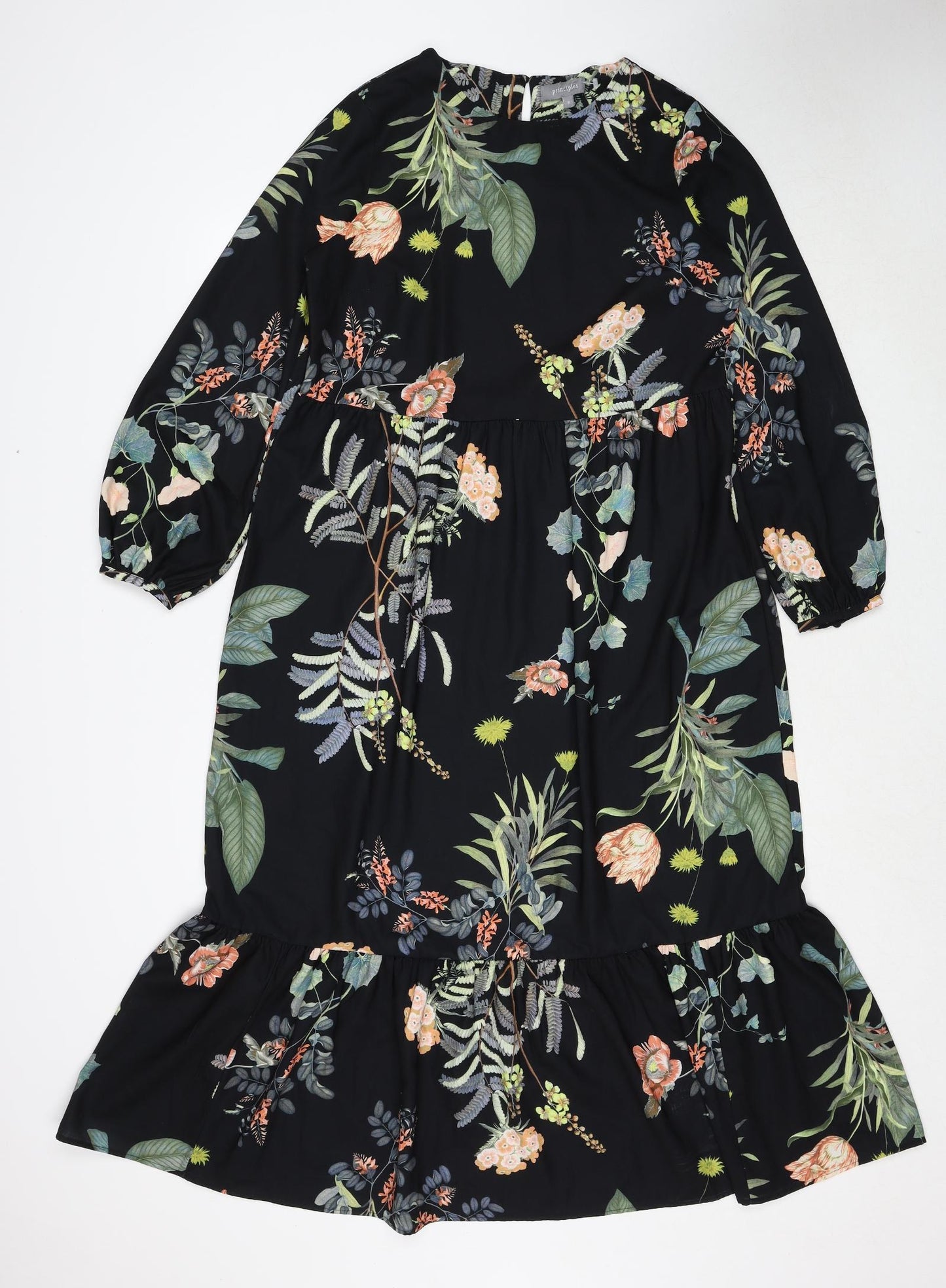 Principles Womens Black Floral Polyester Trapeze & Swing Size 8 Round Neck Zip